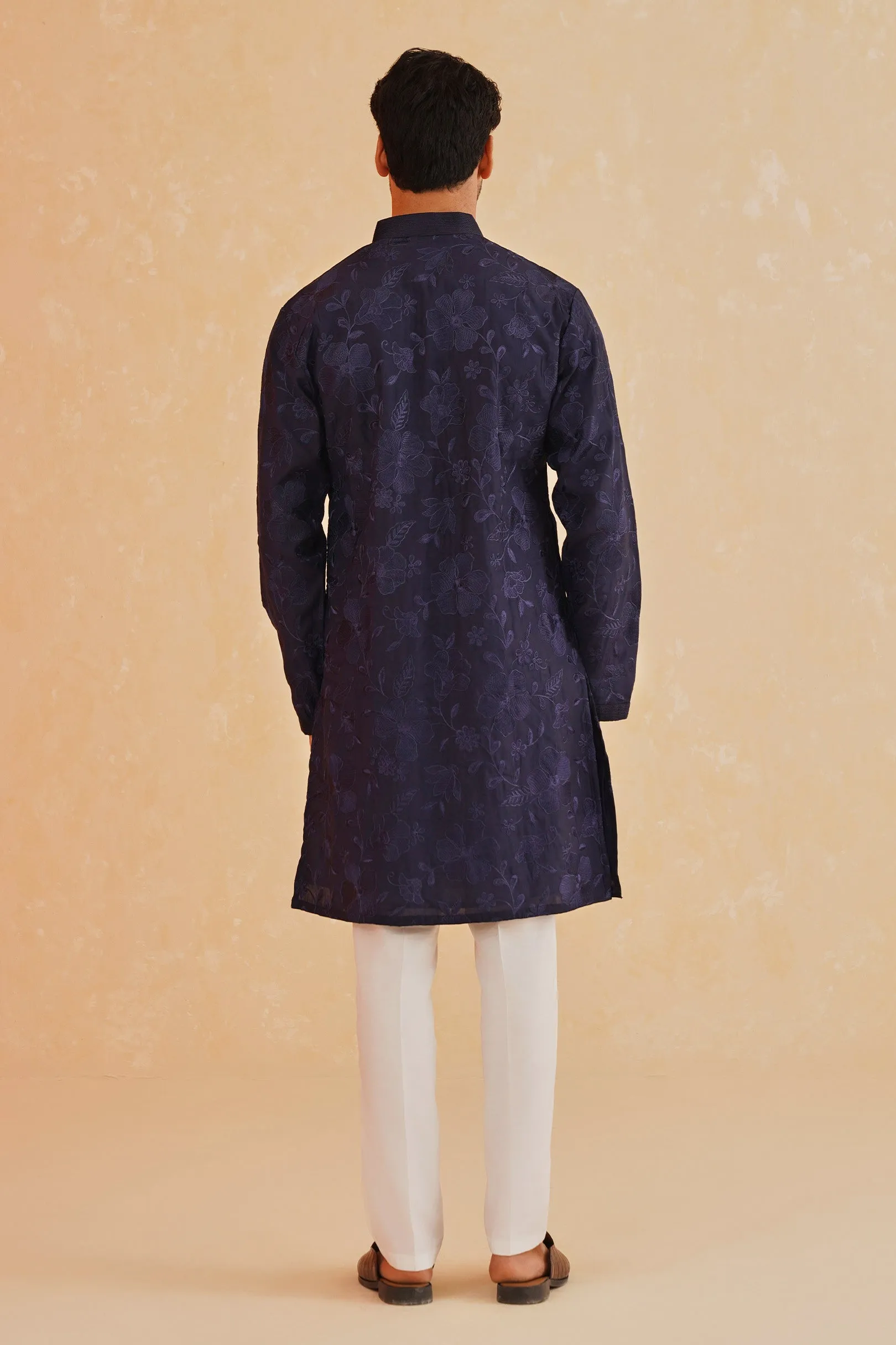 Navy Blue Fully Embroidered Kurta Set