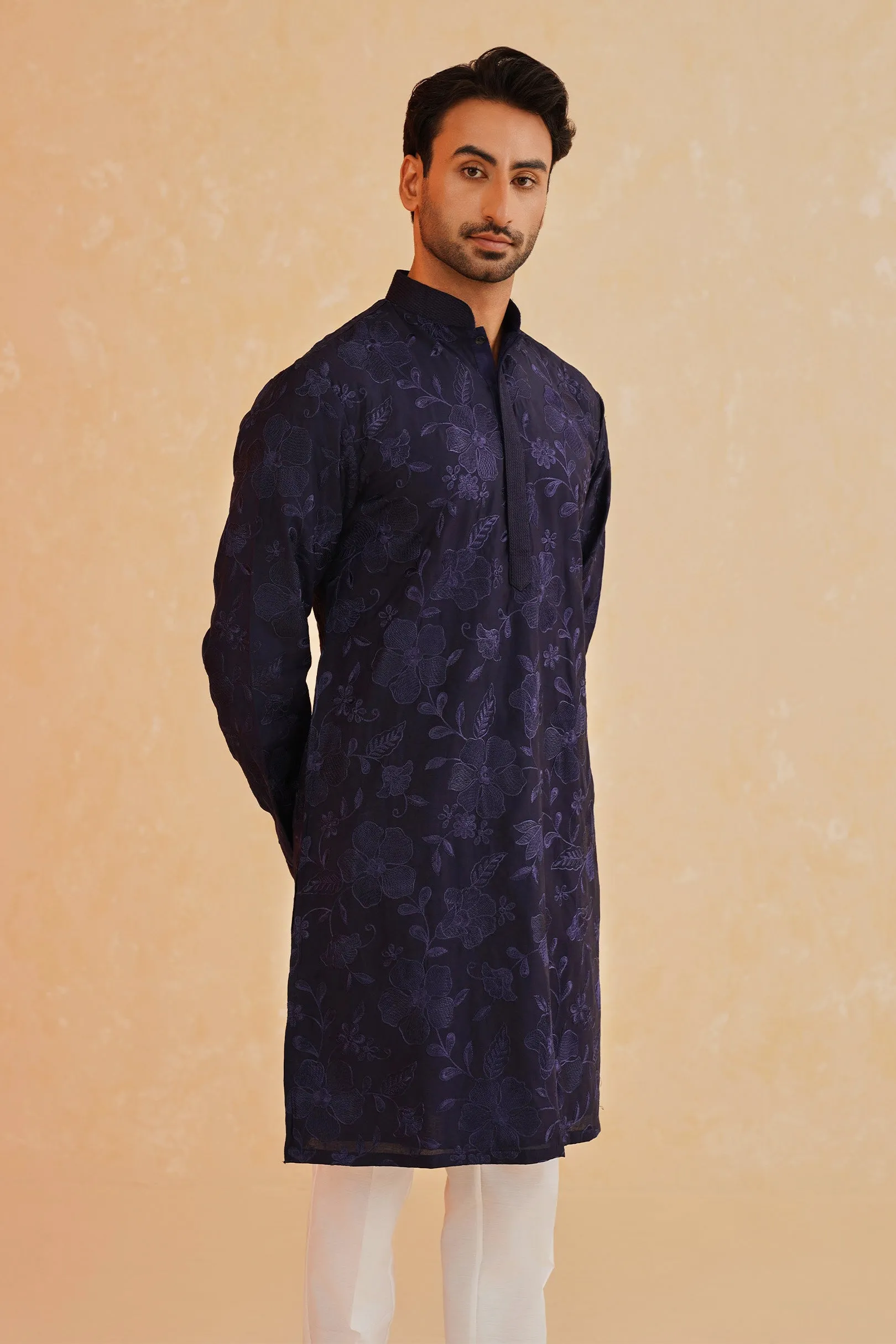 Navy Blue Fully Embroidered Kurta Set