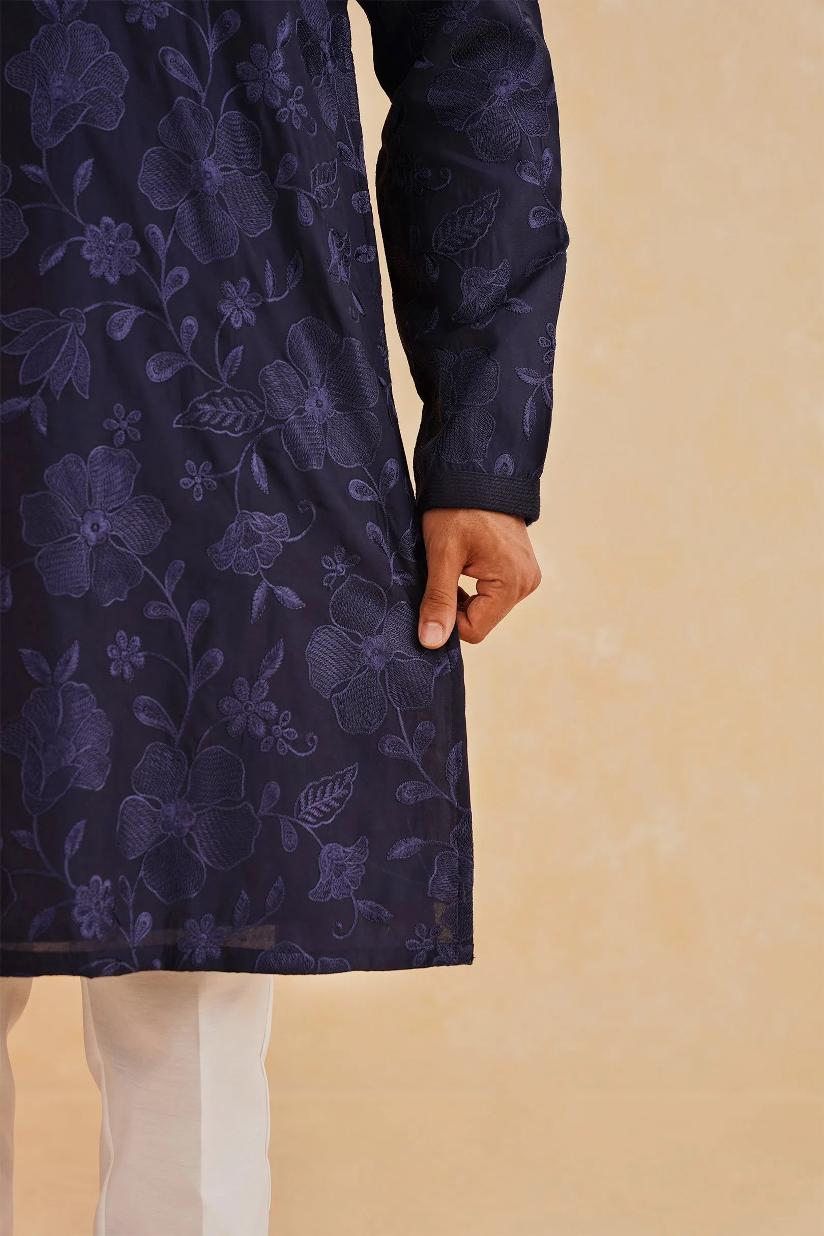 Navy Blue Fully Embroidered Kurta Set