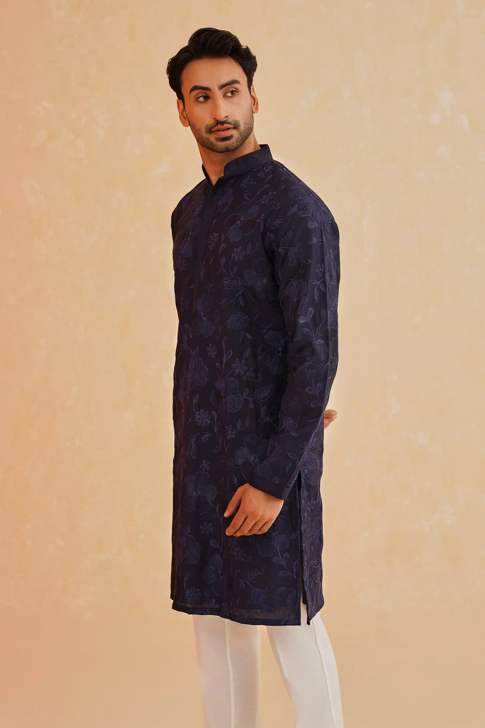 Navy Blue Fully Embroidered Kurta Set