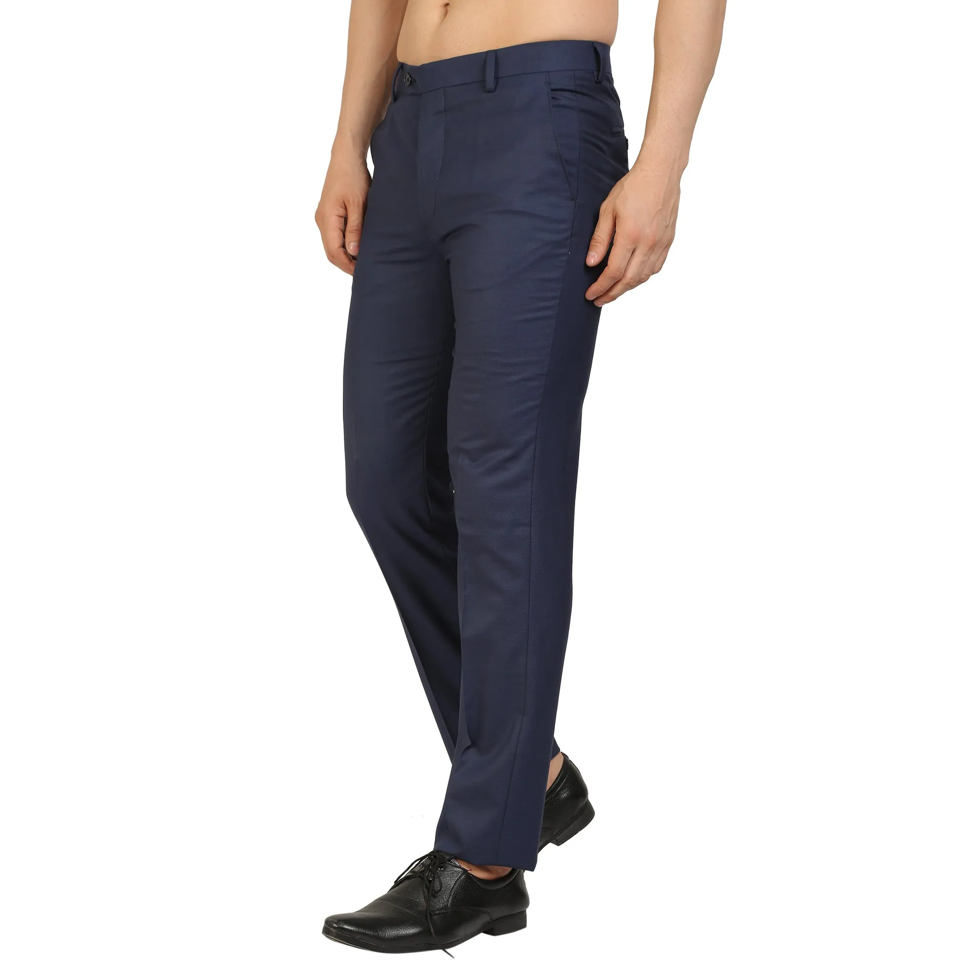 Navy Blue Gold Polywool Trouser