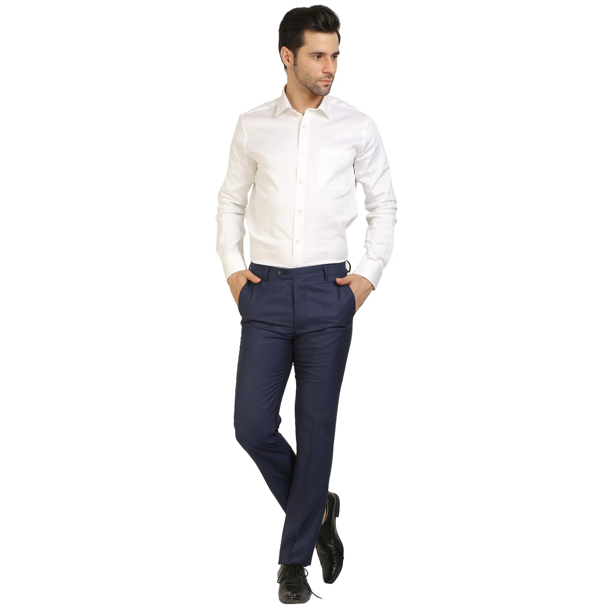 Navy Blue Gold Polywool Trouser
