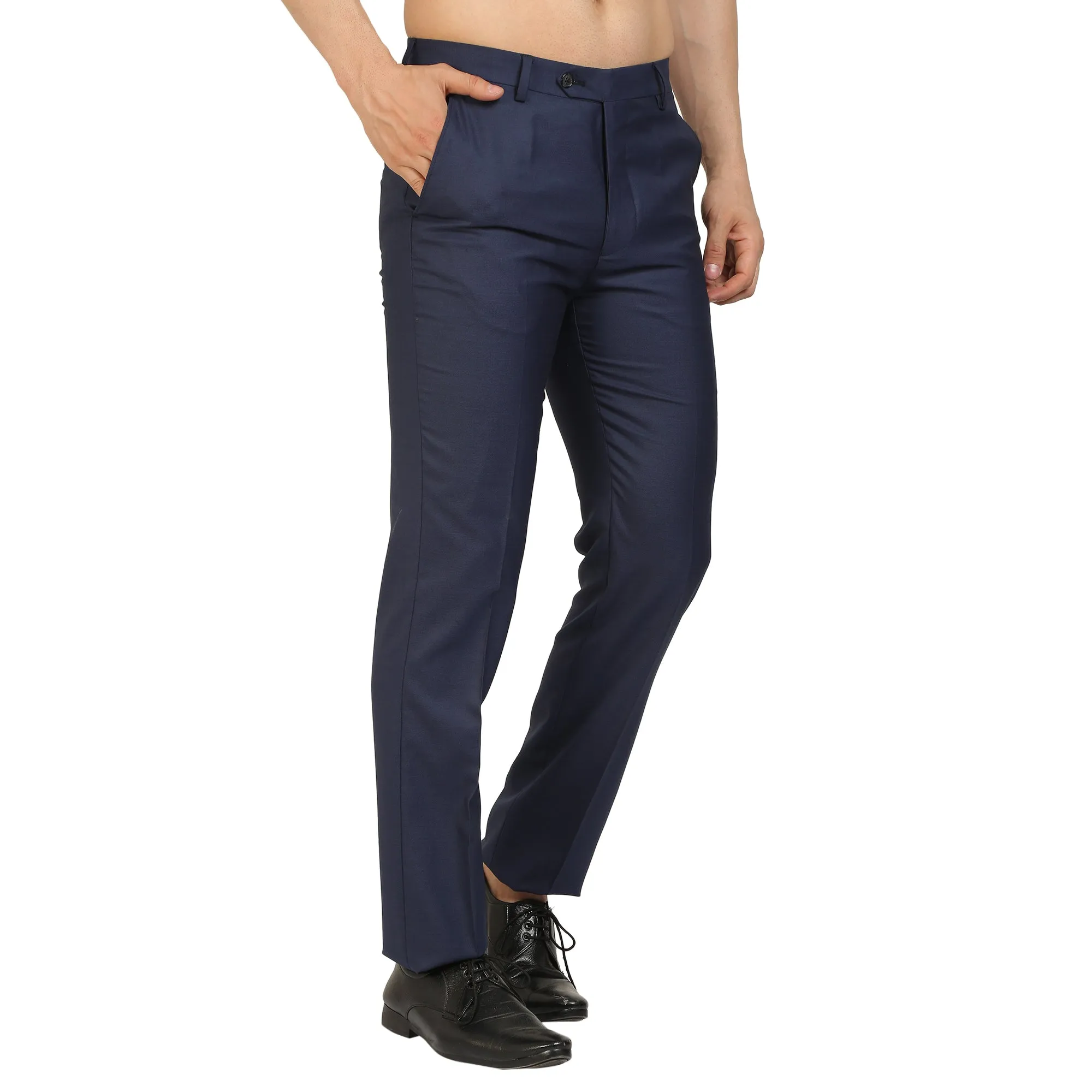 Navy Blue Gold Polywool Trouser