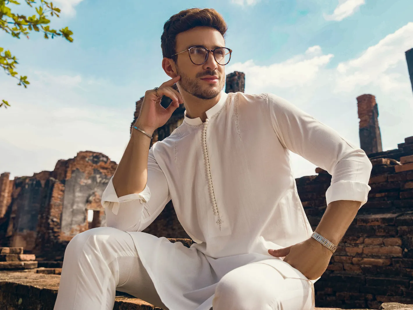 Off White Blended Kurta Trouser - AL-KT-2925
