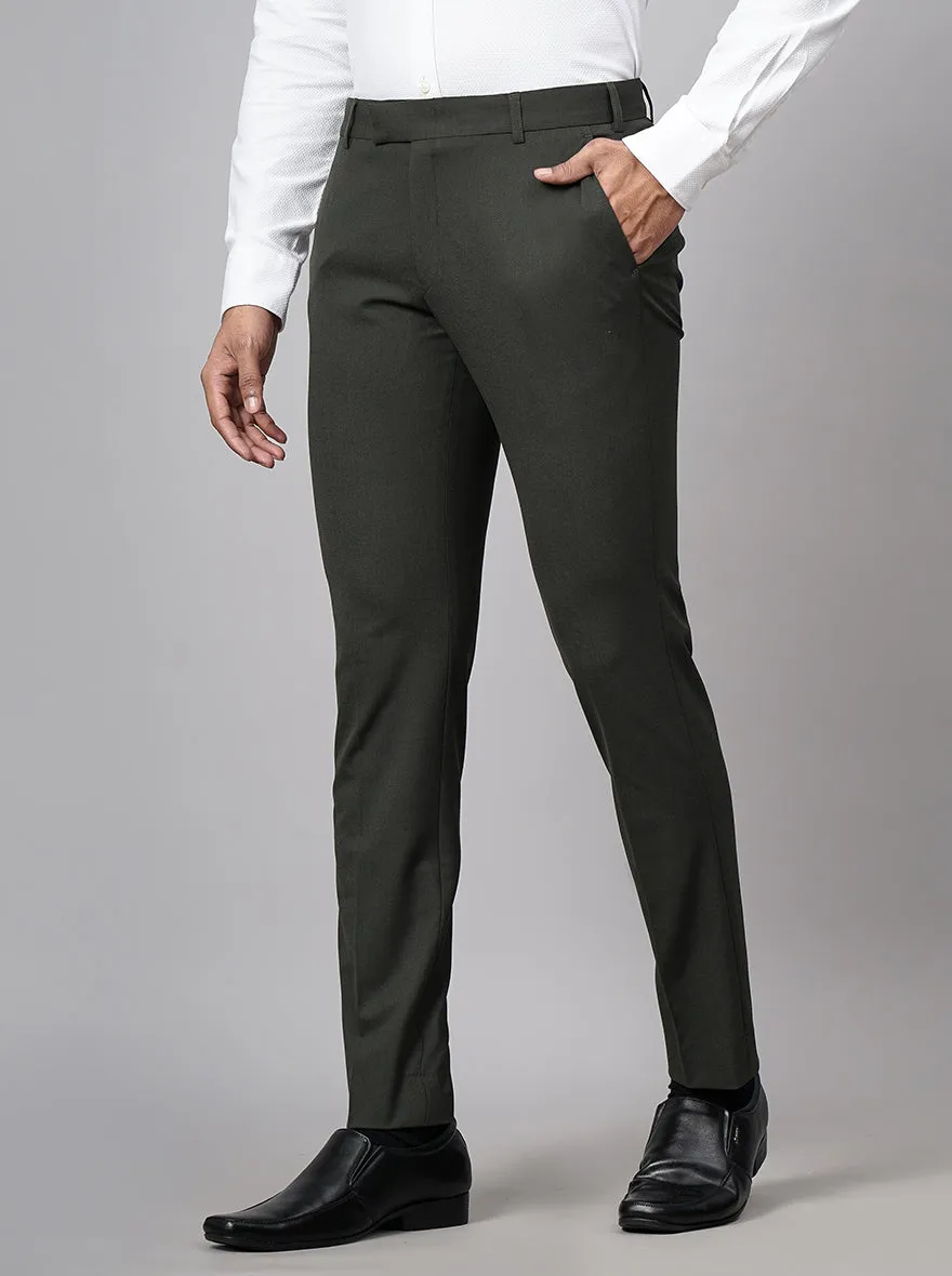 Olive Green Solid Super Slim Fit Formal Trouser | JadeBlue