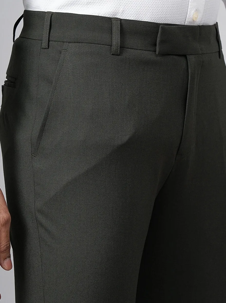 Olive Green Solid Super Slim Fit Formal Trouser | JadeBlue