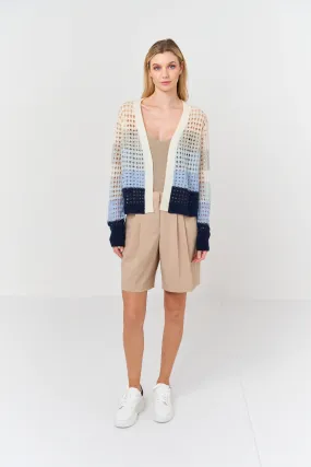 Open Pointelle Crop Cardigan Organic White