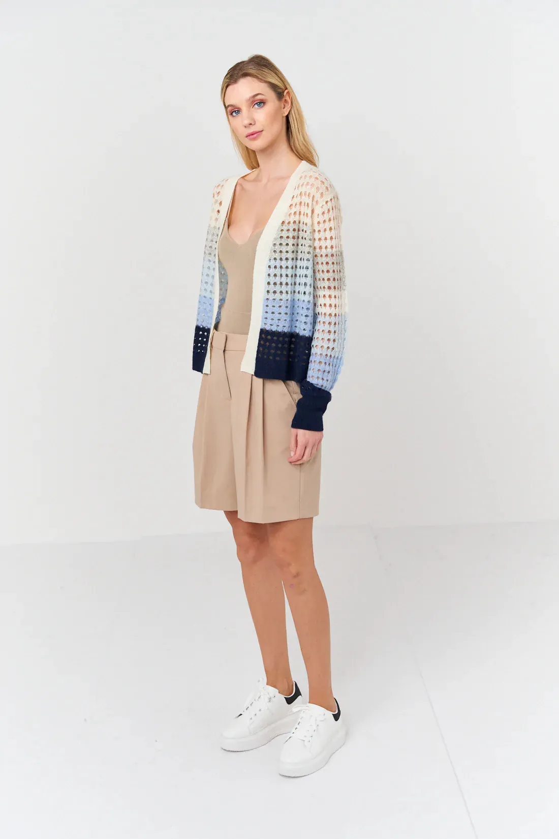 Open Pointelle Crop Cardigan Organic White