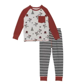Organic Cotton Two Piece Printed Boys Pajama Set Skating Bears | DEUX PAR DEUX