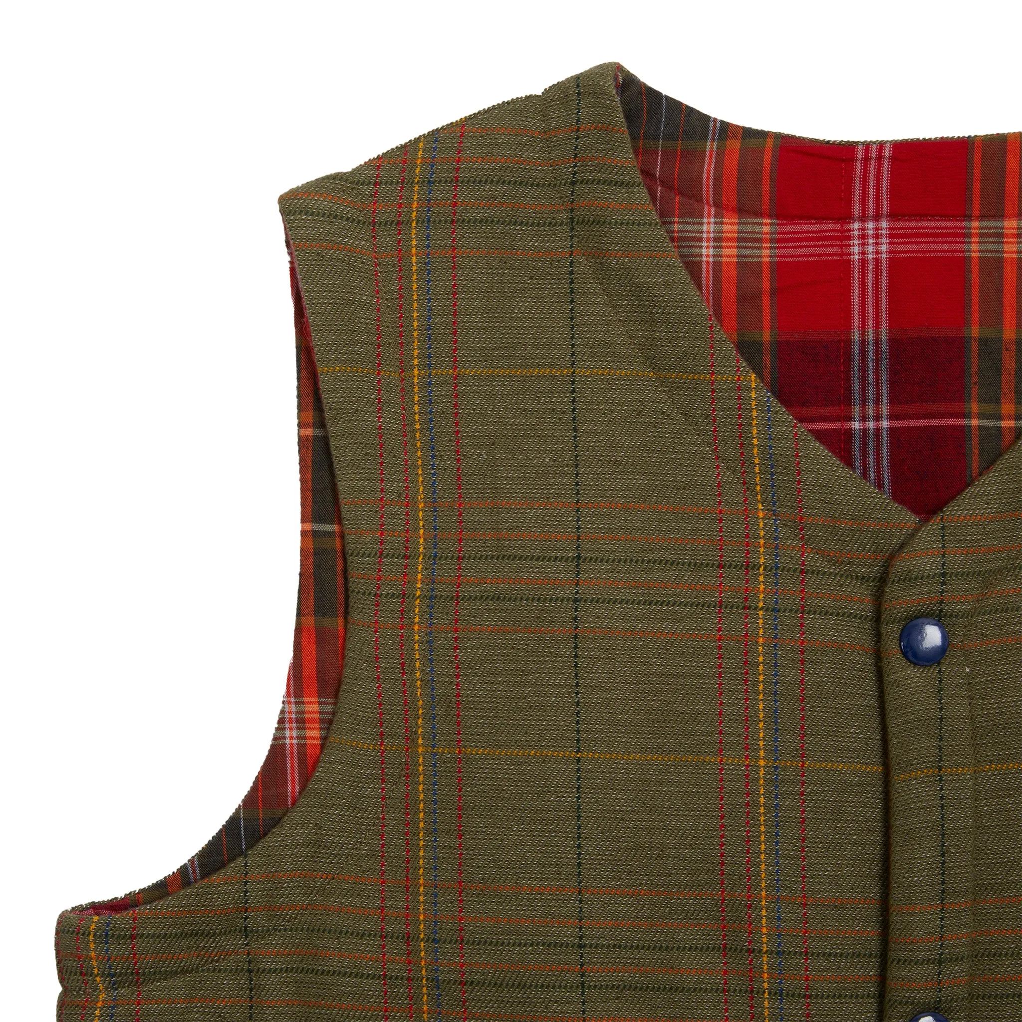 Original Madras Reversible Quilted Vest in Green Plaid