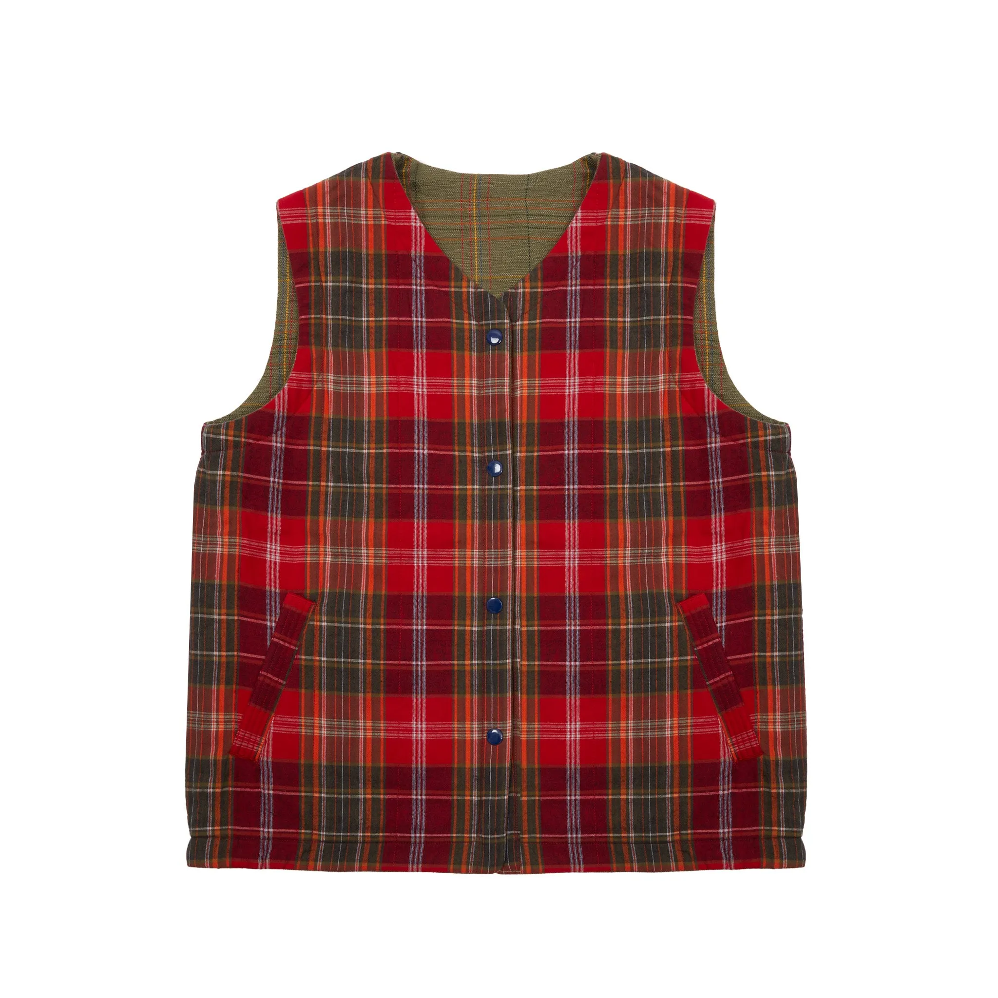 Original Madras Reversible Quilted Vest in Green Plaid