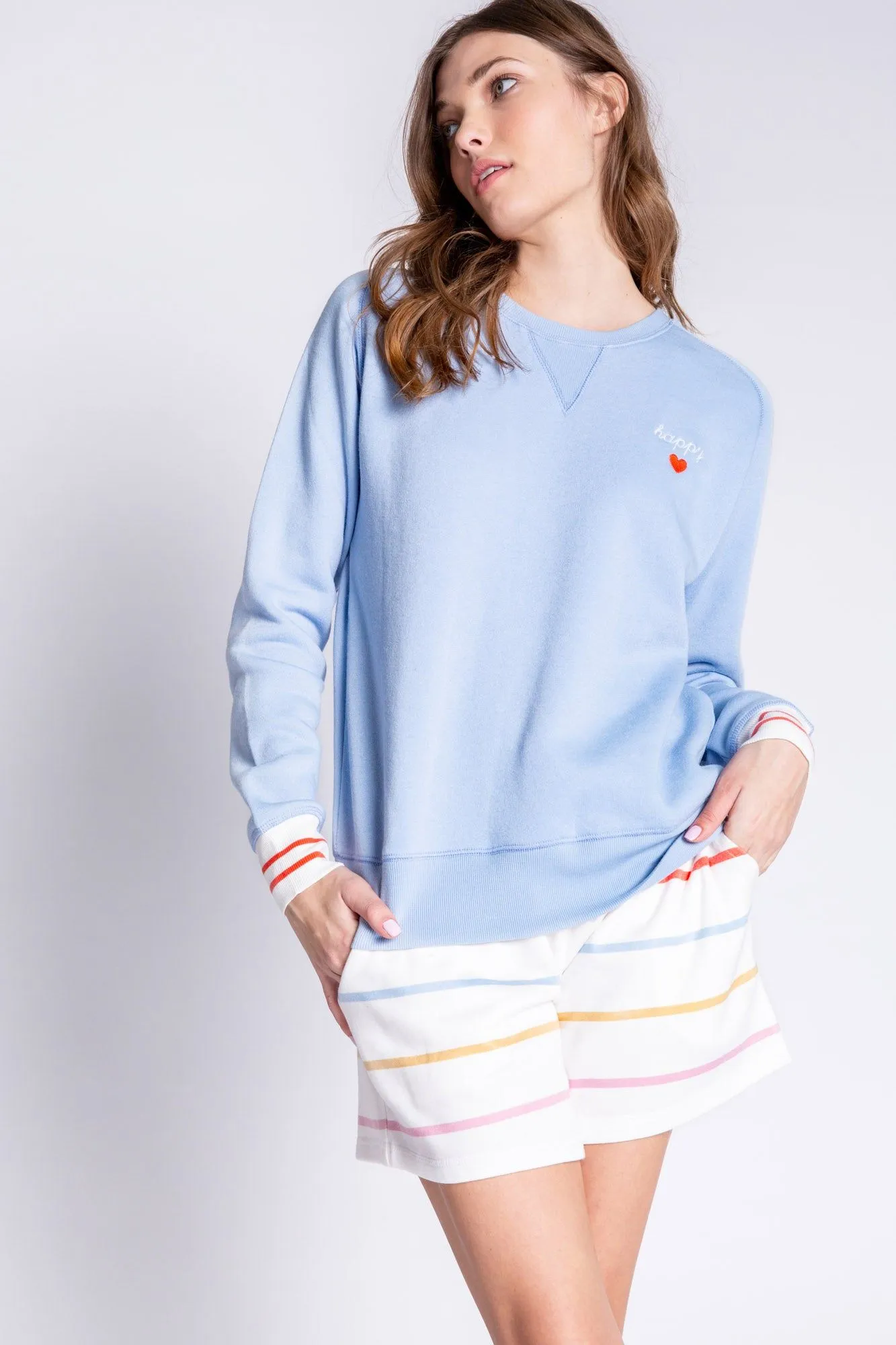 PJ Salvage Happy Days Are Here Long Sleeve Top- Ice Blue