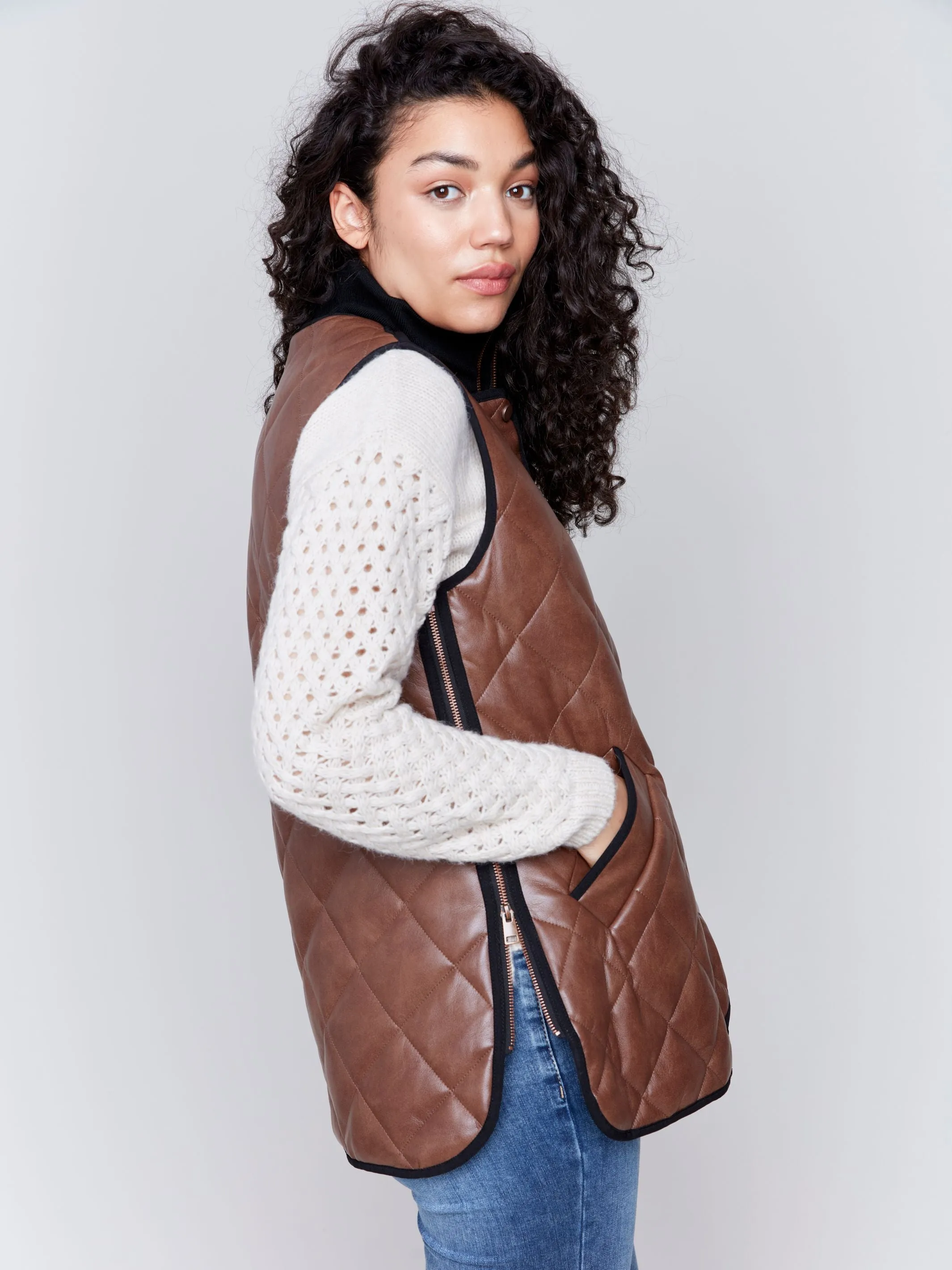 Quilted Faux Leather Vest - HQ