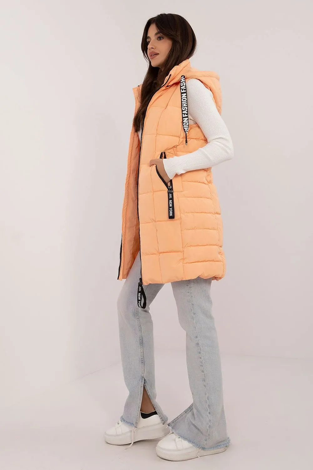 Quilted reversible vest with hood