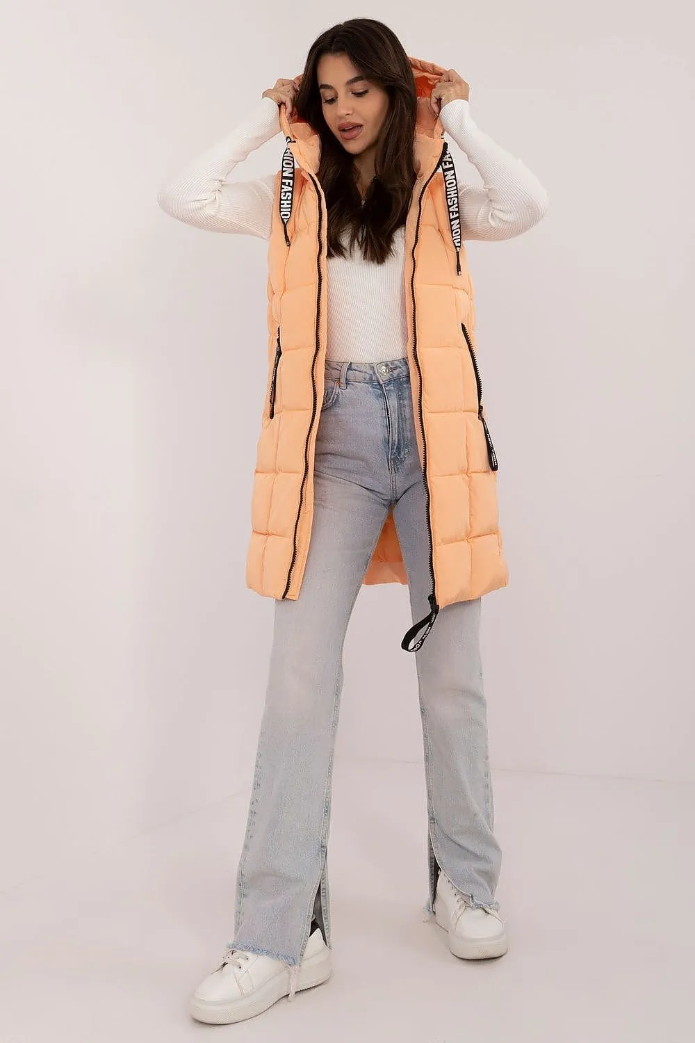 Quilted reversible vest with hood