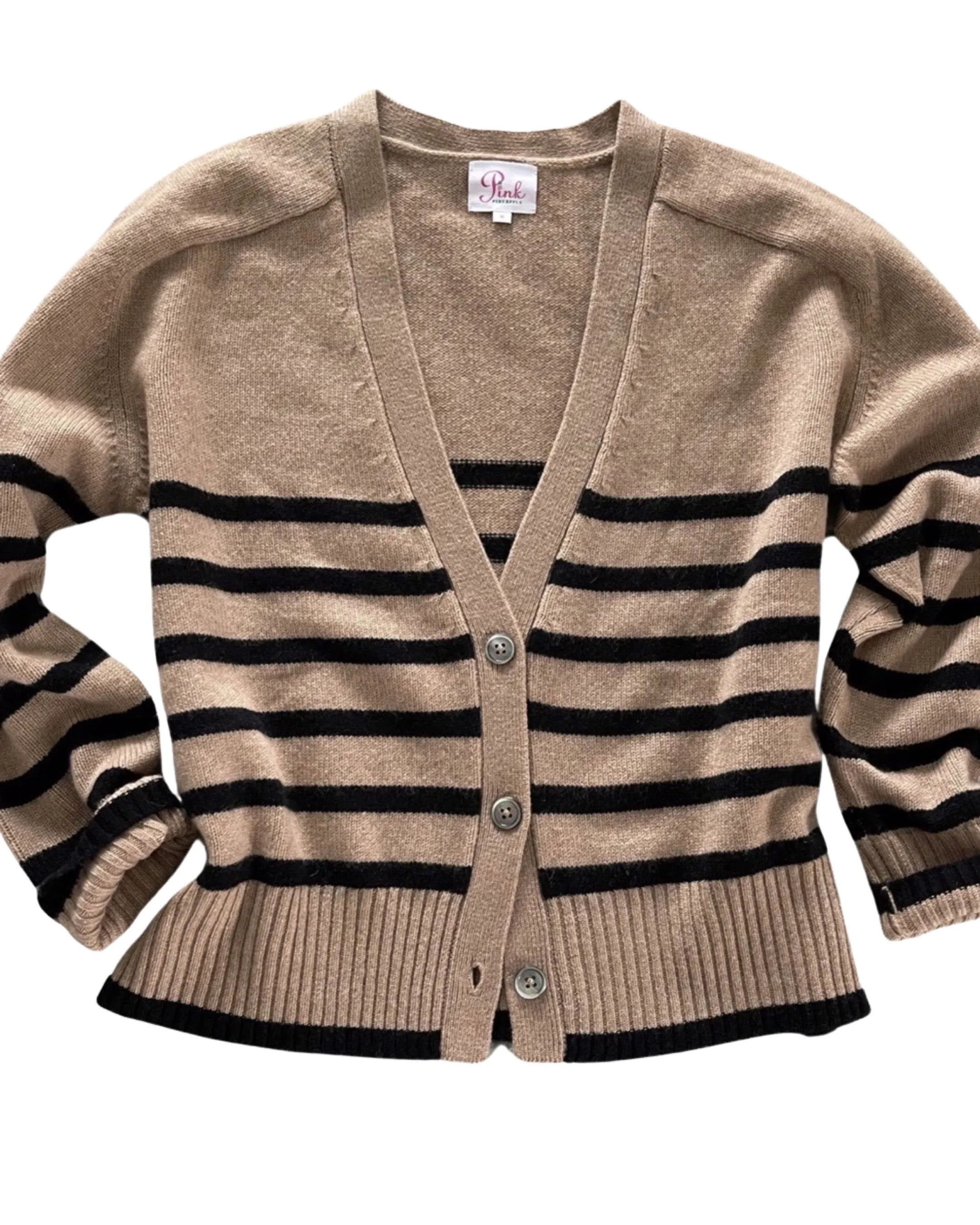 Raffa Striped Cashmere Cardigan Camel/Black