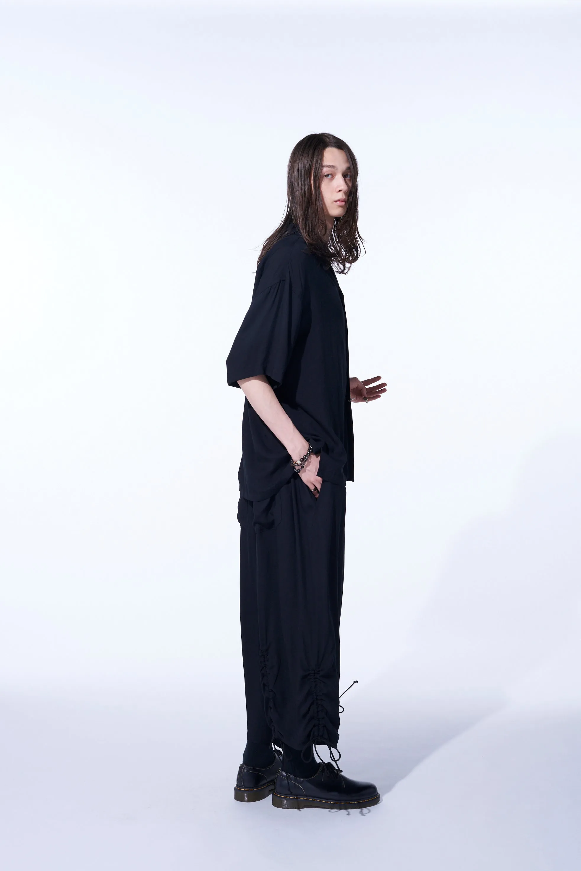 RAYON WASHER TWILL OPEN-COLLAR SHIRT