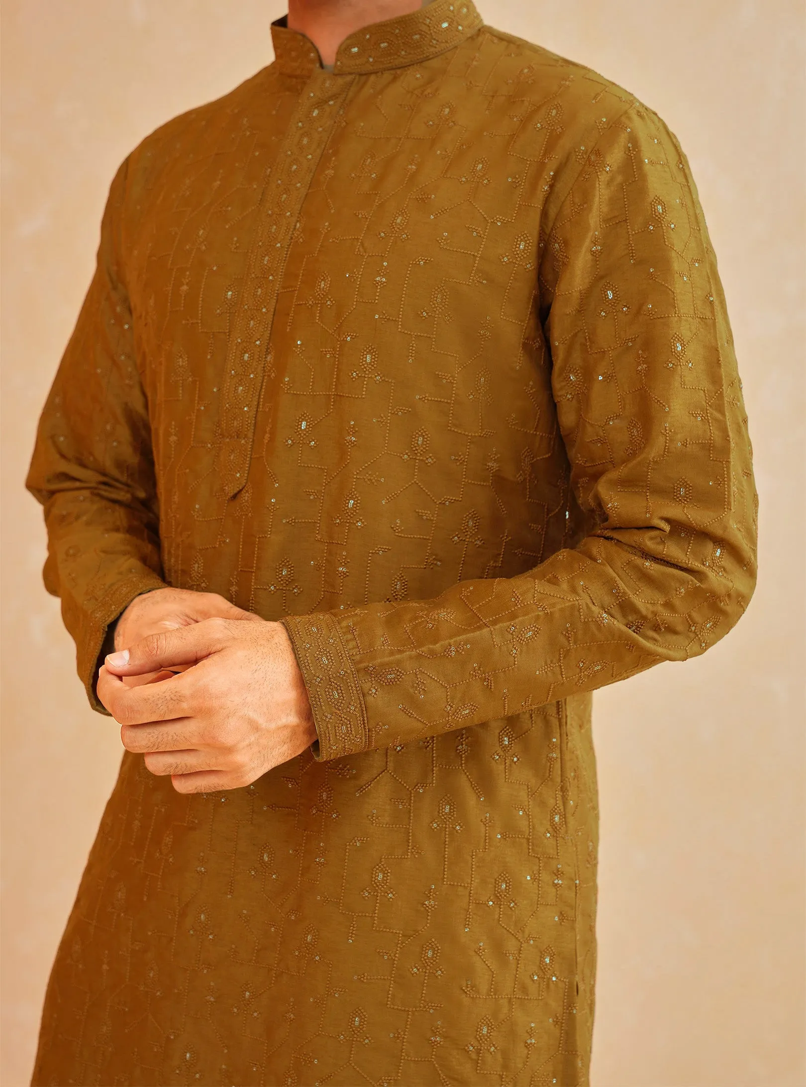 Rust-Colored Embroidered Kurta Set