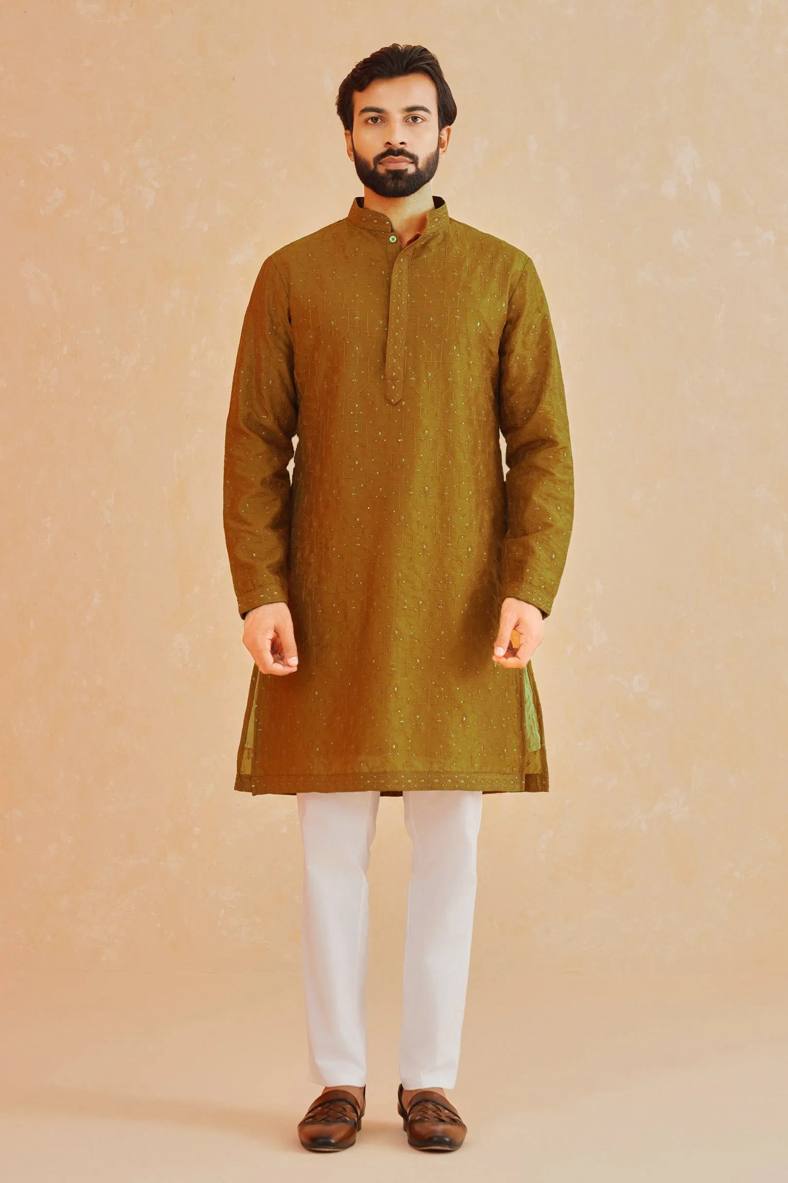 Rust-Colored Embroidered Kurta Set
