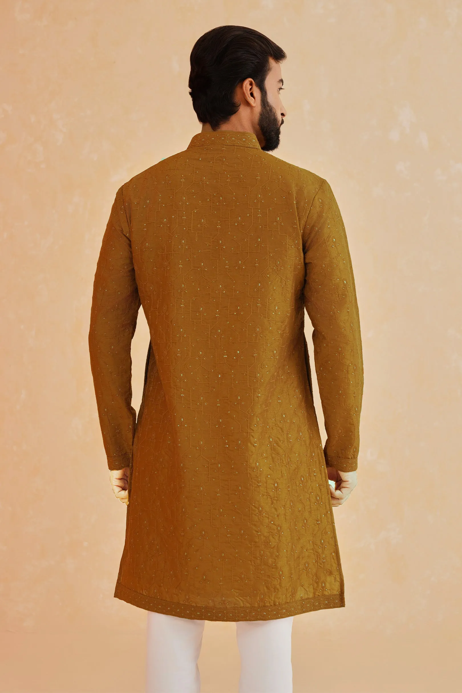Rust-Colored Embroidered Kurta Set
