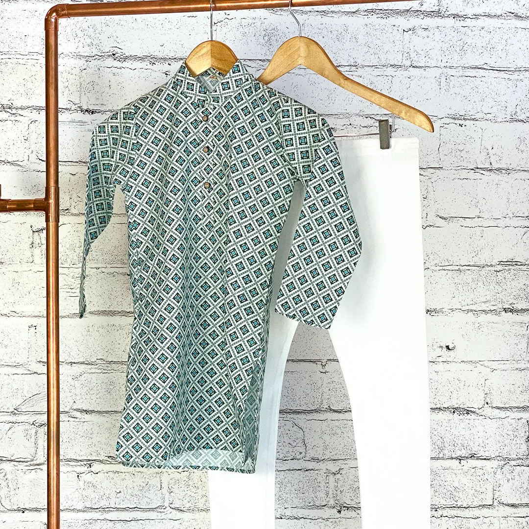 SAHIL - Geometric Print Boys Kurta Pajama