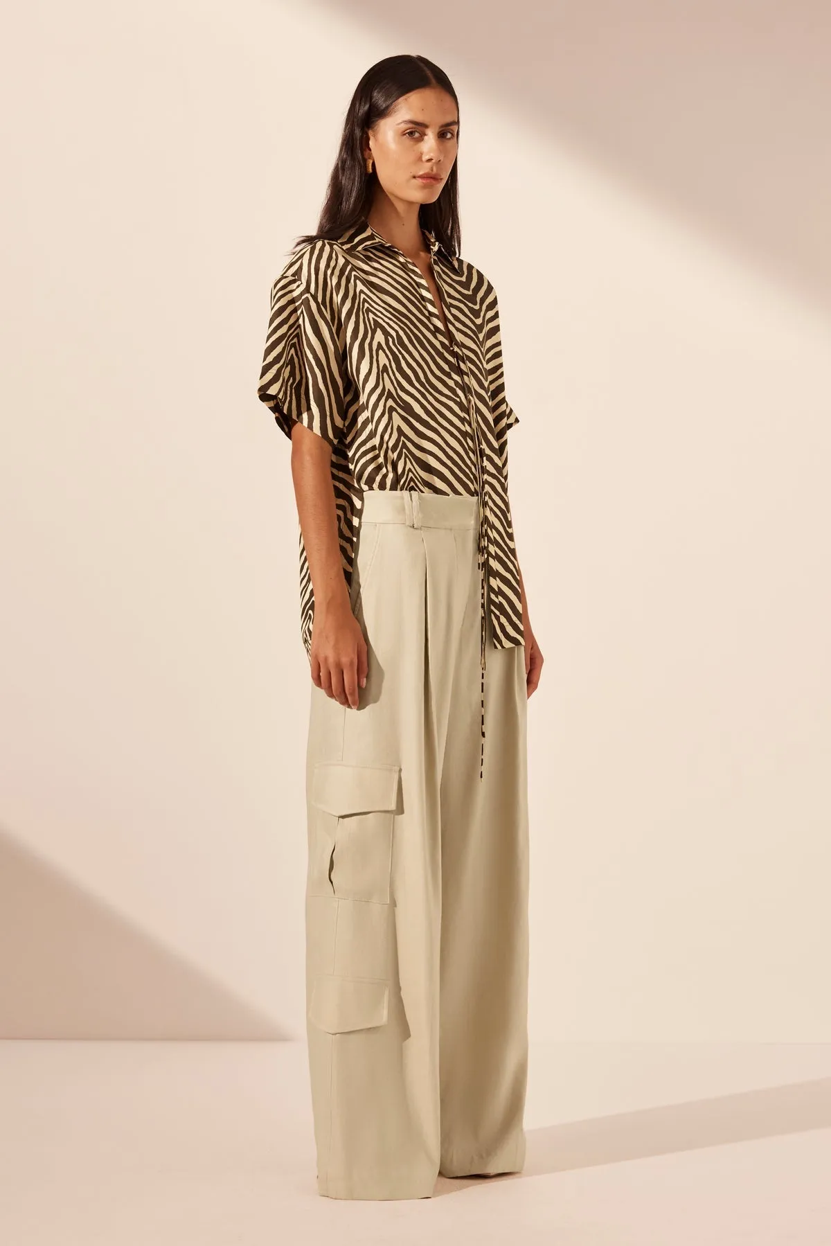 SANA SILK SHORT SLEEVE TIE SHIRT