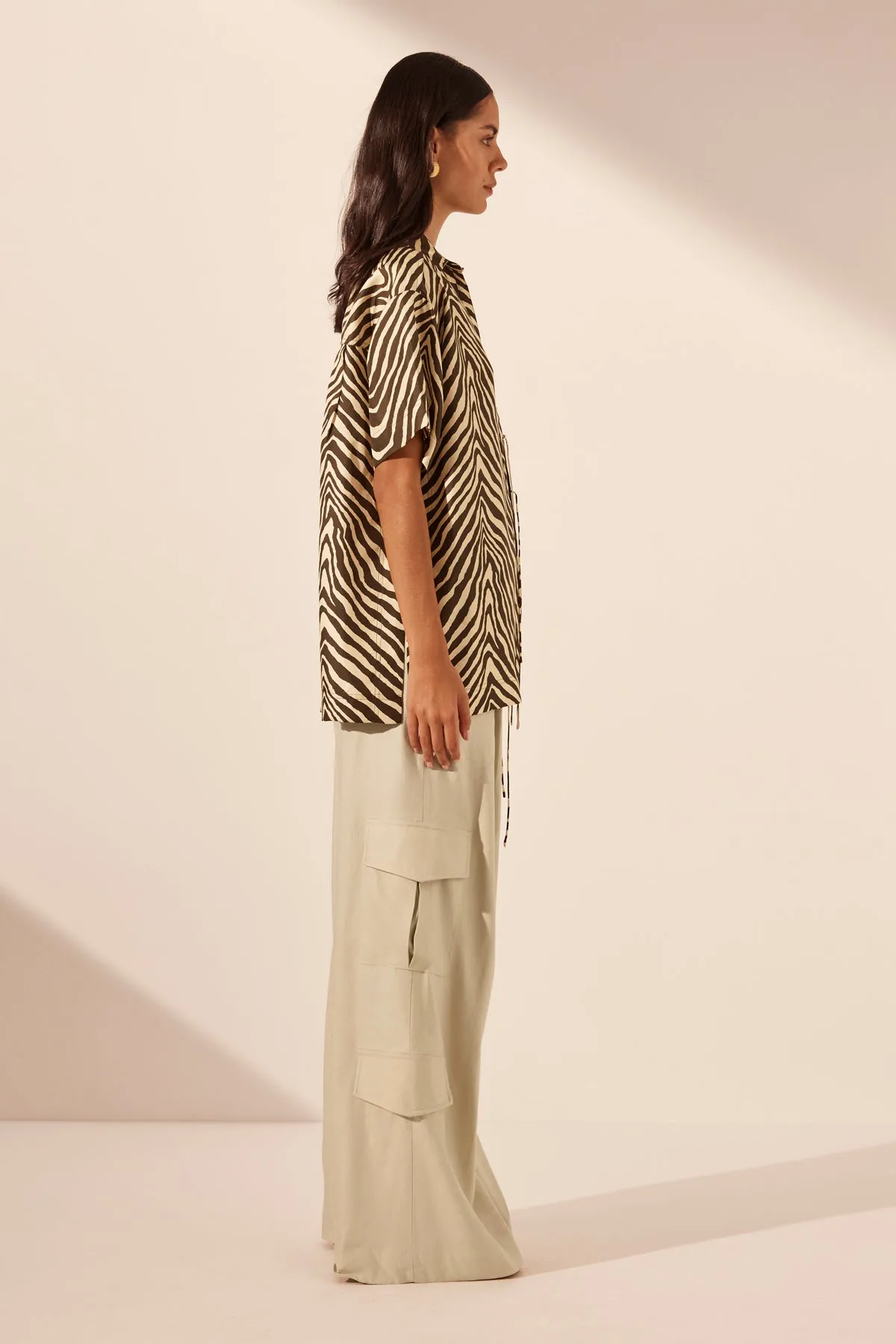 SANA SILK SHORT SLEEVE TIE SHIRT