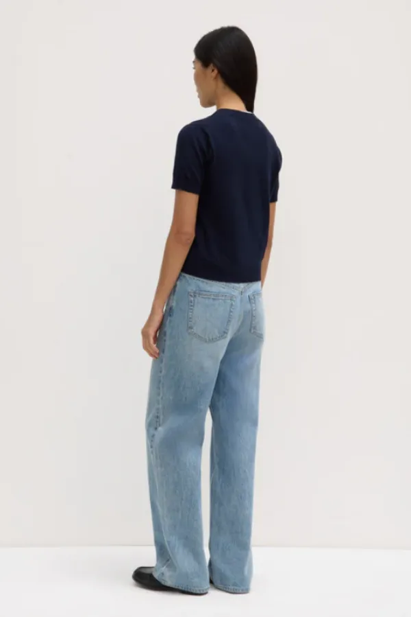Semra Cotton Cashmere Short Sleeve Cardigan Ink