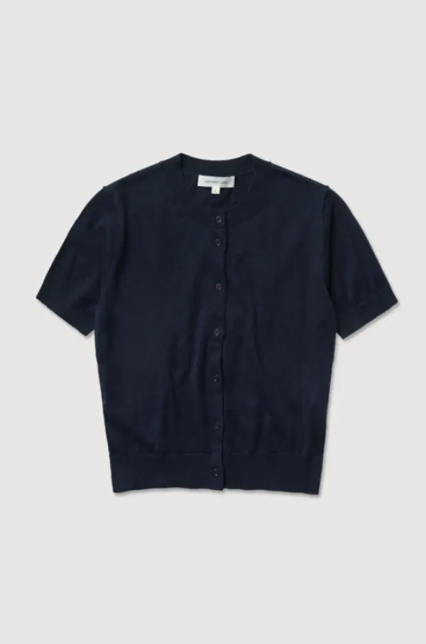 Semra Cotton Cashmere Short Sleeve Cardigan Ink