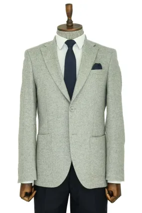 Slim Fit Plain Wide Lapel Grey Men Wool Blazer - Wessi