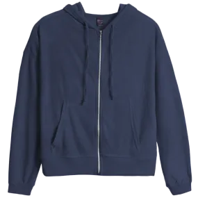 Soft French Terry Full Zip Hoodie - Navy