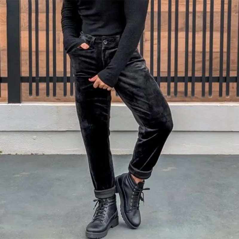 Solid Color Faux Suede Trouser