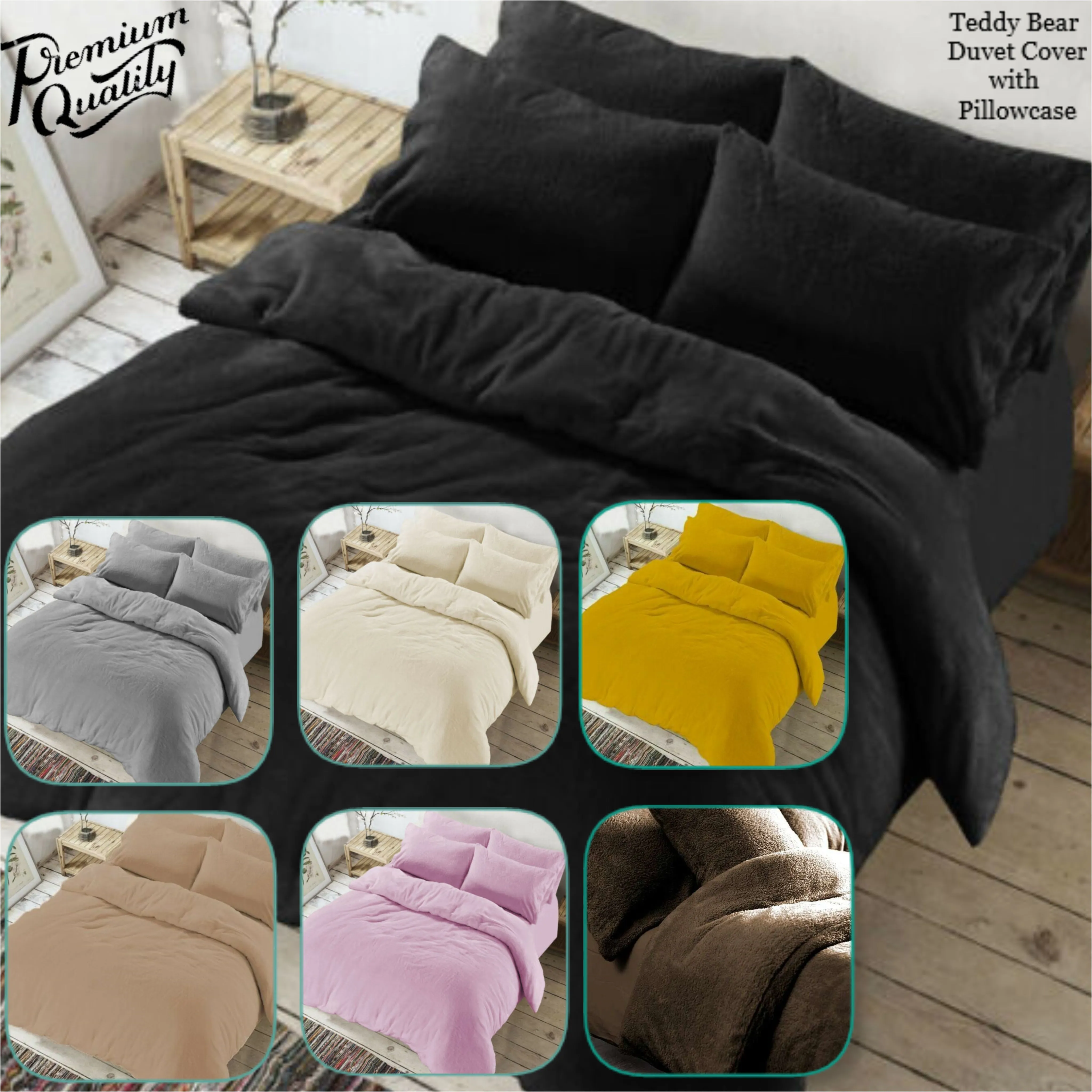 Teddy Bear Fleece Duvet Quilt Set , Super Soft Warm Cozy Bedding Set with Pillow Cases