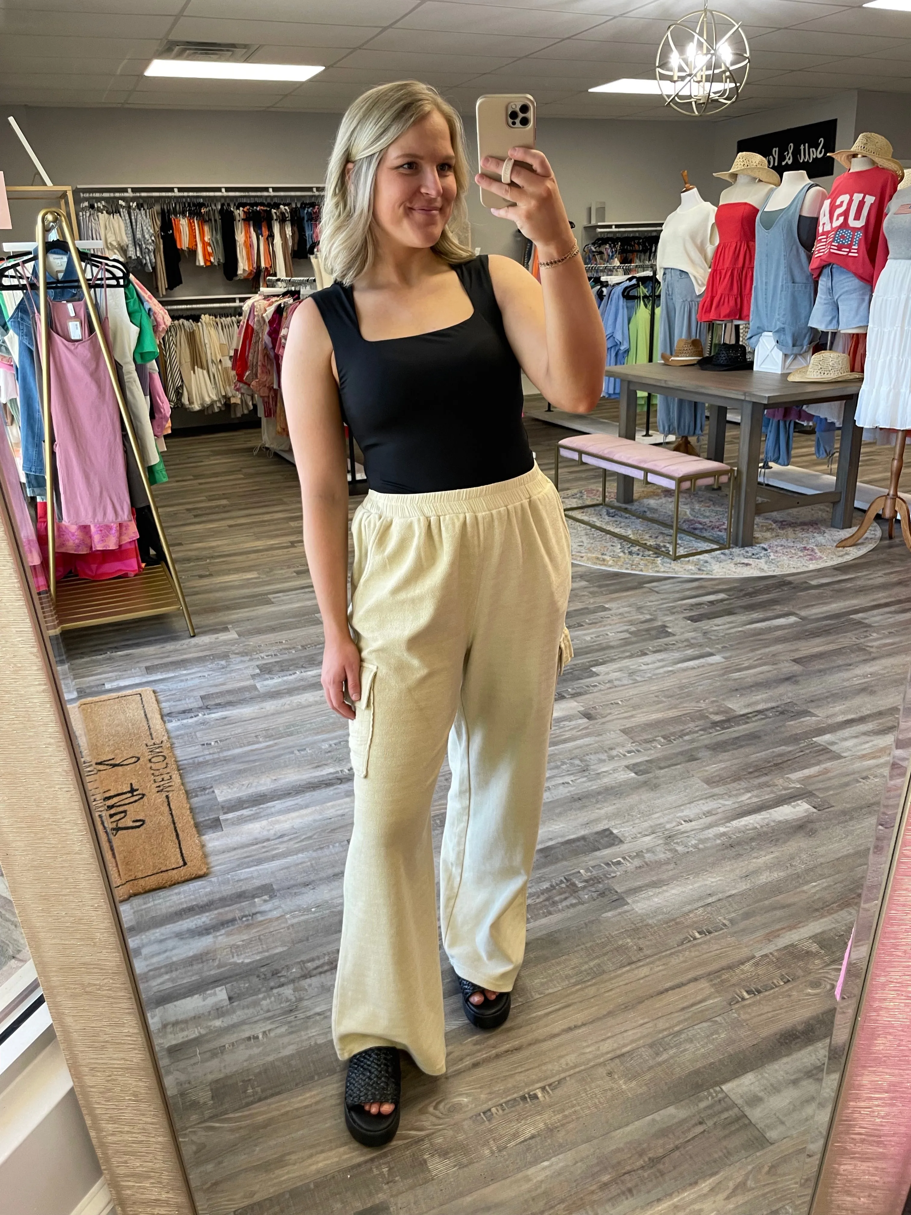 Terry & Gauze Mix Cargo Pants - Taupe