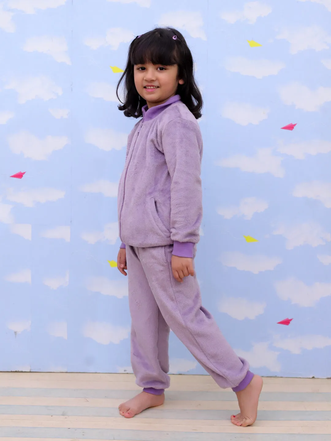 Twinning Combo: Purple Fluffies Womens and Kid Fleece Co-ord Sets