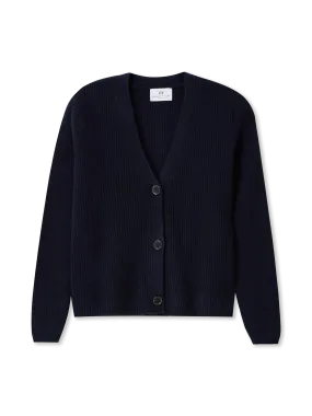 V-neck Cardigan | Cashmere | navy