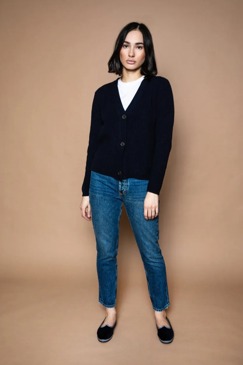 V-neck Cardigan | Cashmere | navy