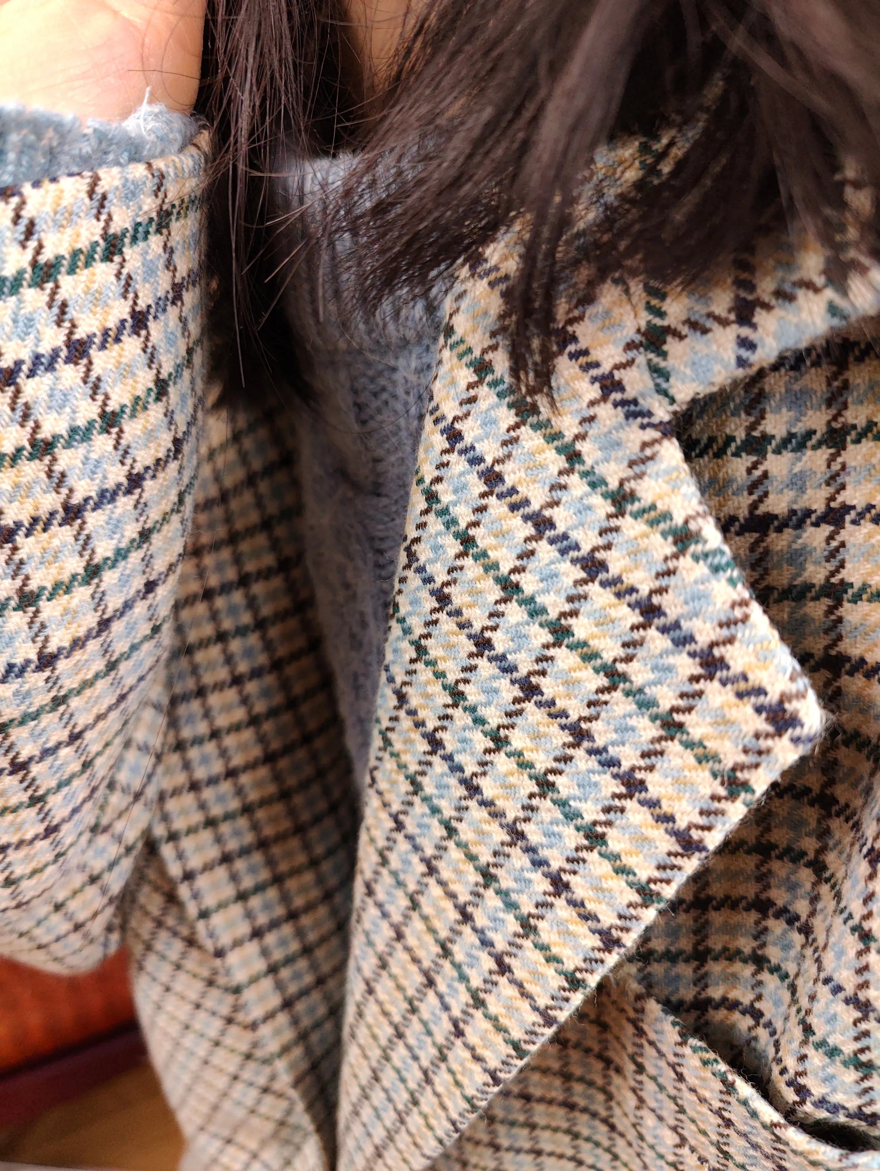 Vintage 100% wool blazer white blue checker check tartan pattern jacket women IT48 M