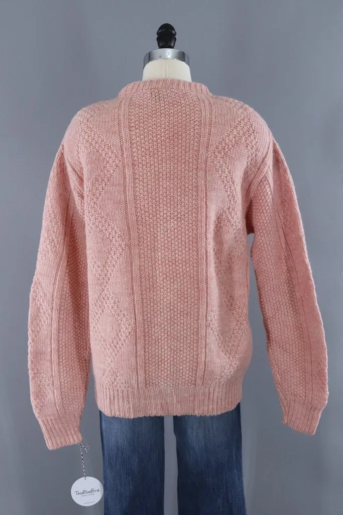 Vintage Pastel Pink Wool Fisherman's Sweater