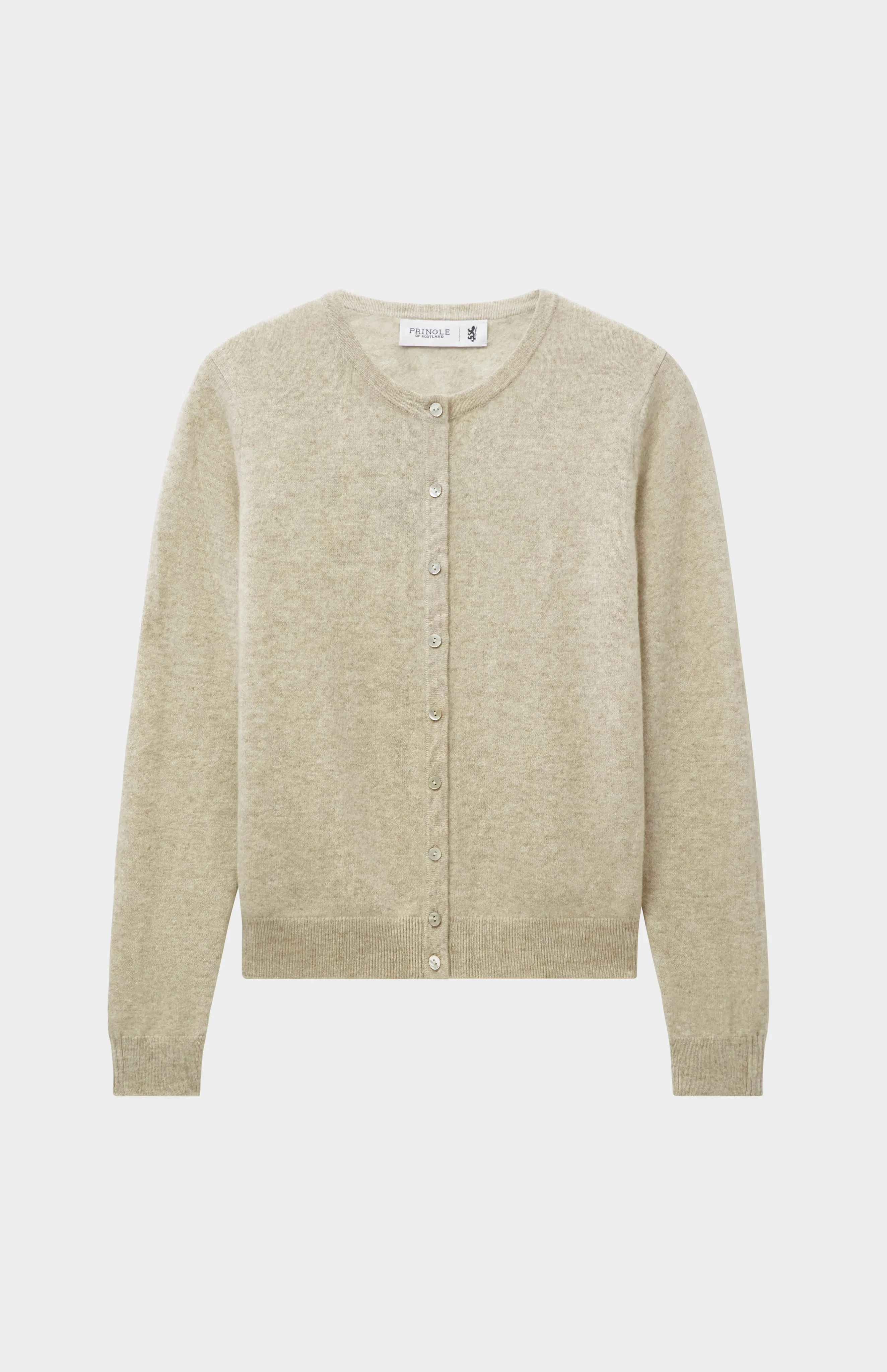 Womens Classic Round Neck Cashmere Cardigan In Oatmeal