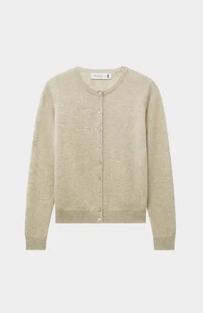 Womens Classic Round Neck Cashmere Cardigan In Oatmeal