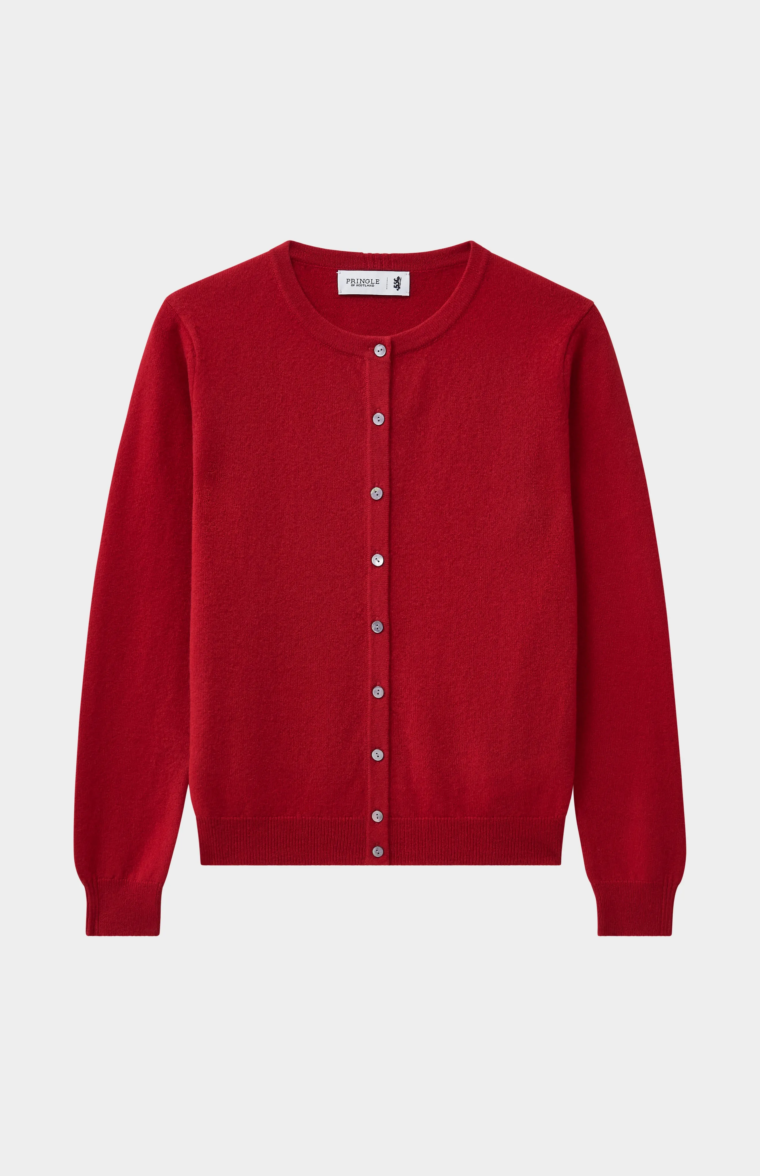 Womens Classic Round Neck Cashmere Cardigan In Scarlet