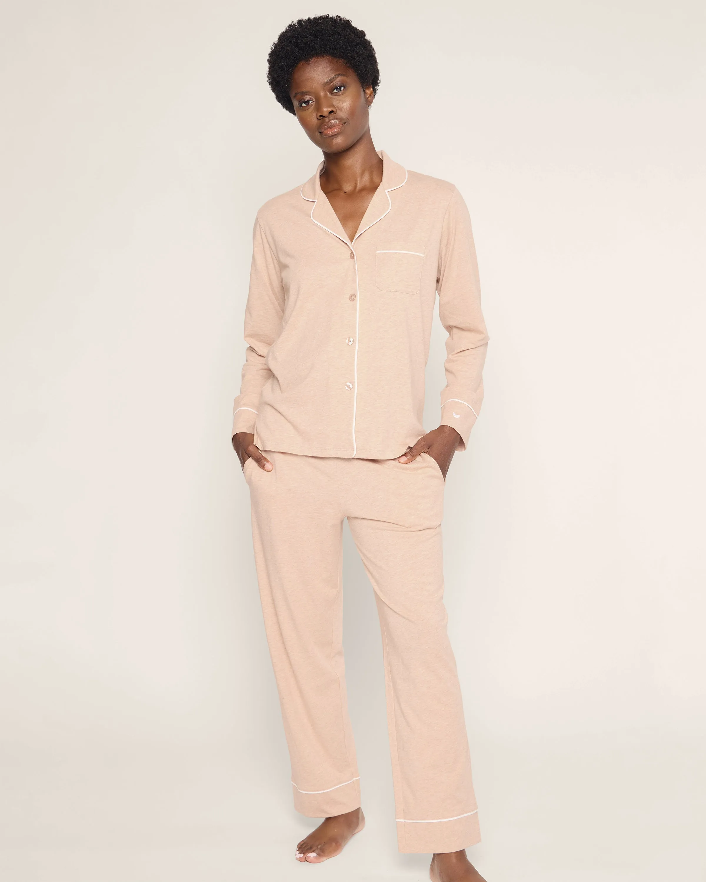 Women's Pima Pajama Set in Camel
