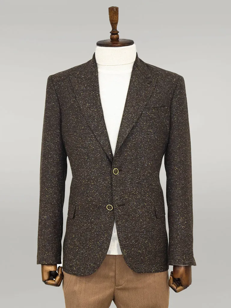 WSS Houndstooth Pattern Wool Brown Men Blazer  - Singen