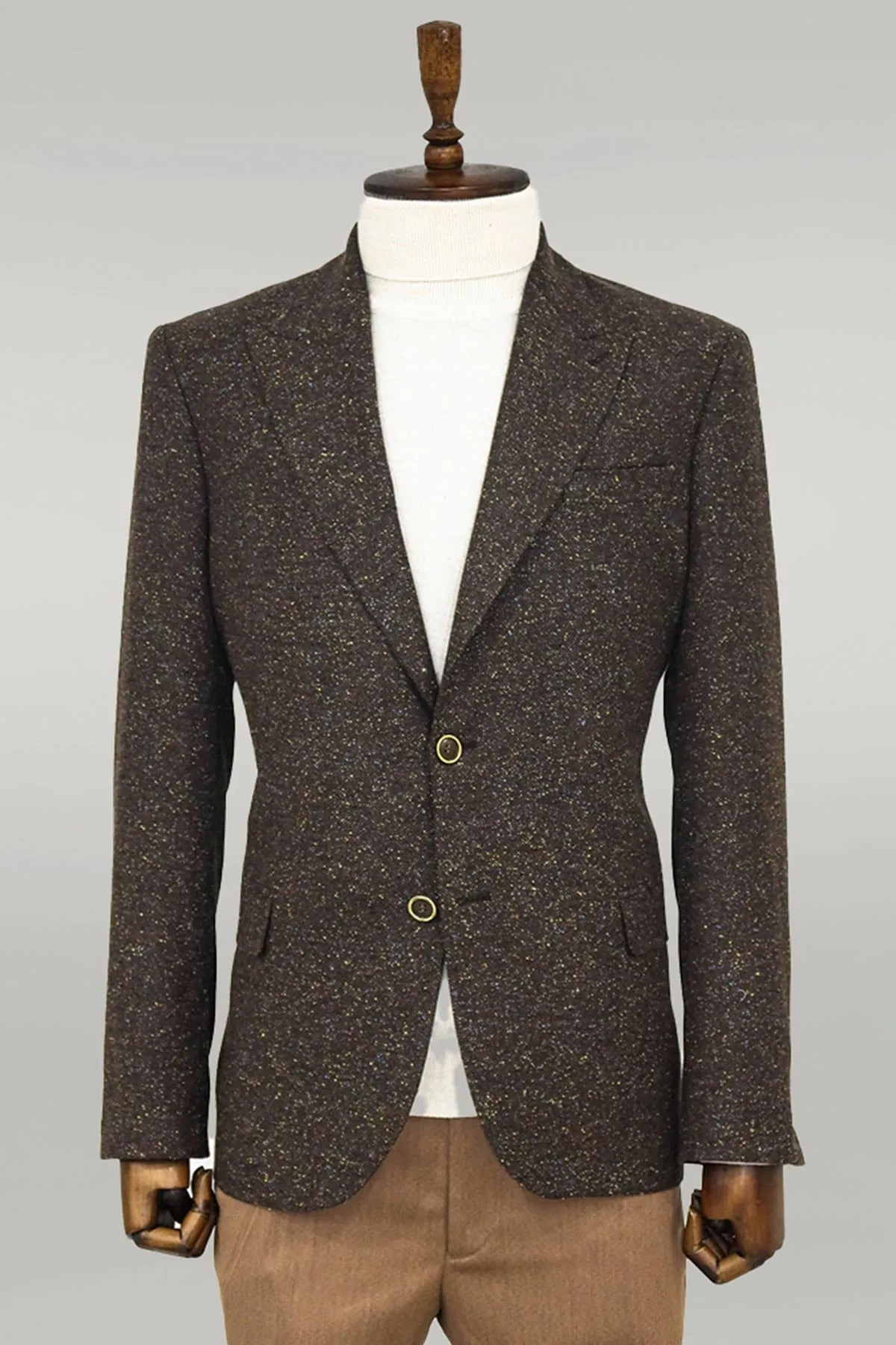 WSS Houndstooth Pattern Wool Brown Men Blazer  - Singen