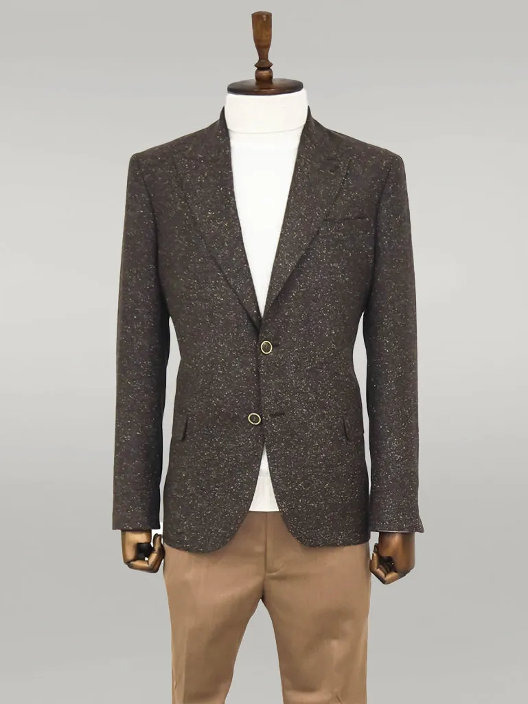 WSS Houndstooth Pattern Wool Brown Men Blazer  - Singen