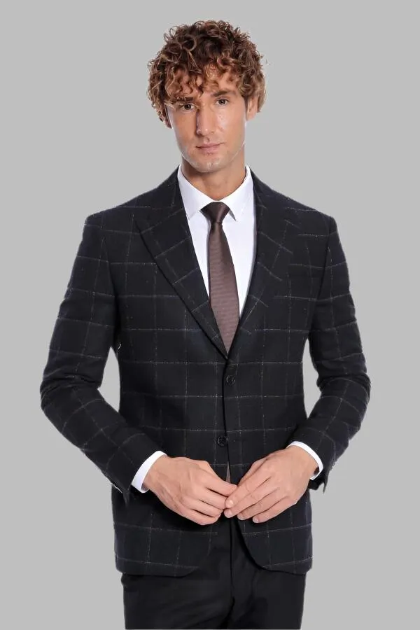 WSS Plaid Wool Black Men Blazer  - Singen