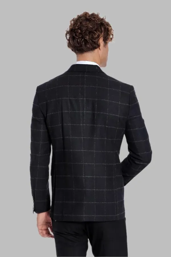 WSS Plaid Wool Black Men Blazer  - Singen
