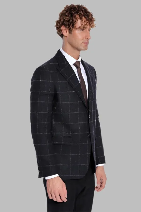WSS Plaid Wool Black Men Blazer  - Singen
