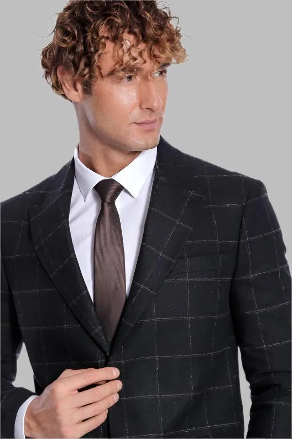 WSS Plaid Wool Black Men Blazer  - Singen